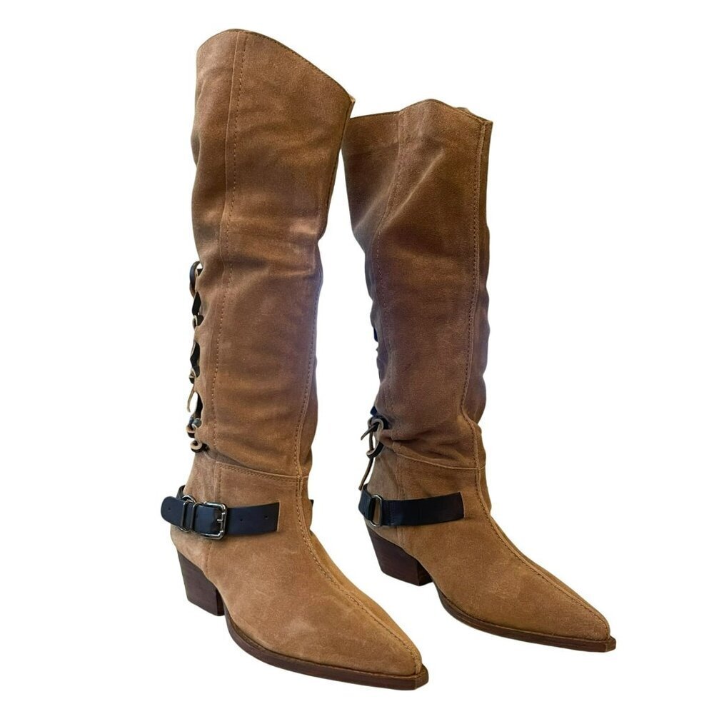 Free People $198 Back Lace Sway Military Taupe Suede Knee High Sz 8.5 - Picture 5 of 12